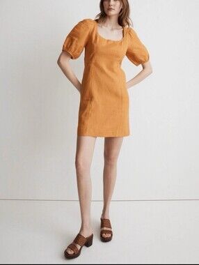 Madewell Puff Sleeve Mini Dress in Mustard Orange-Size 4